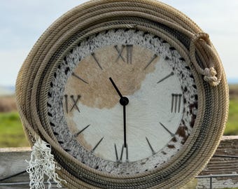 Western Rope & Cowhide Clock