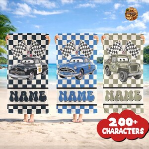 Disneyland Cars Lightning McQueen Beach Towel, Pixar Cars Beach Towel, Custom Name Family Vacation Towel, Disneyland Family Matching Towel image 2
