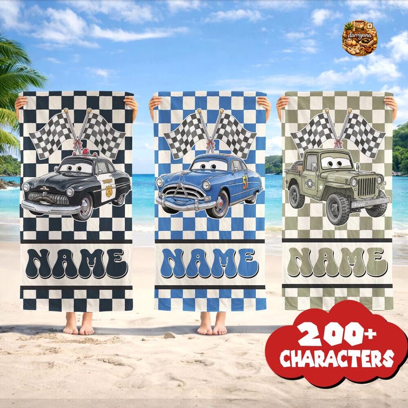 Disneyland Cars Lightning McQueen Beach Towel, Pixar Cars Beach Towel, Custom Name Family Vacation Towel, Disneyland Family Matching Towel image 2