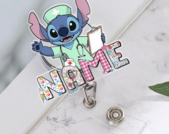 Disneyland Stitch Nurse Badge Reel, Cartoon Nurse ID Holder, RN Badge Clip Retractable ID Holder, Nurse Gift Accessory -8
