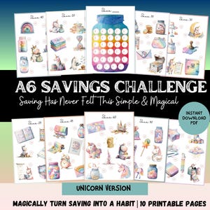 Unicorn Dream Mini Savings Challenge Bundle Printable, Cash Stuffing, A6 Saving Challenges, Digital Saving PDF, Budget Binder, Low Income