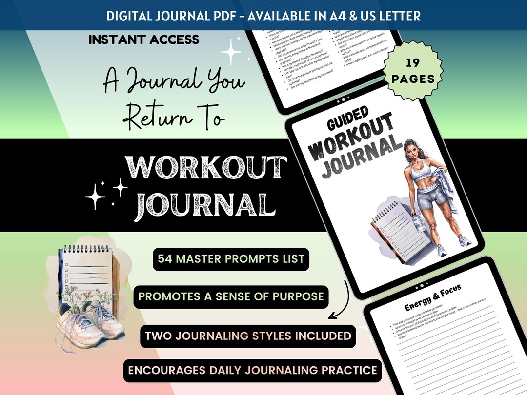 Workout Guided Journal PDF Printable Journal A4/US Letter, Fitness ...
