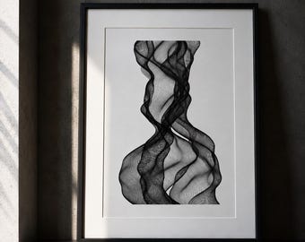 Curvas de ella III: Dibujo lineal para plotter de pluma A3 – Dibujo original a tinta, pieza única