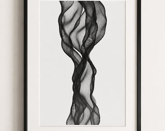 Curvas de su V: Dibujo a tinta para plotter A3 – Dibujo físico único para plotter