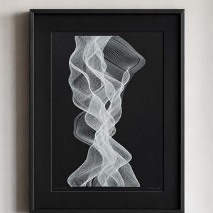 Curves of Her VI: A3 白インク、黒紙 – 逆ペンプロッターオリジナル