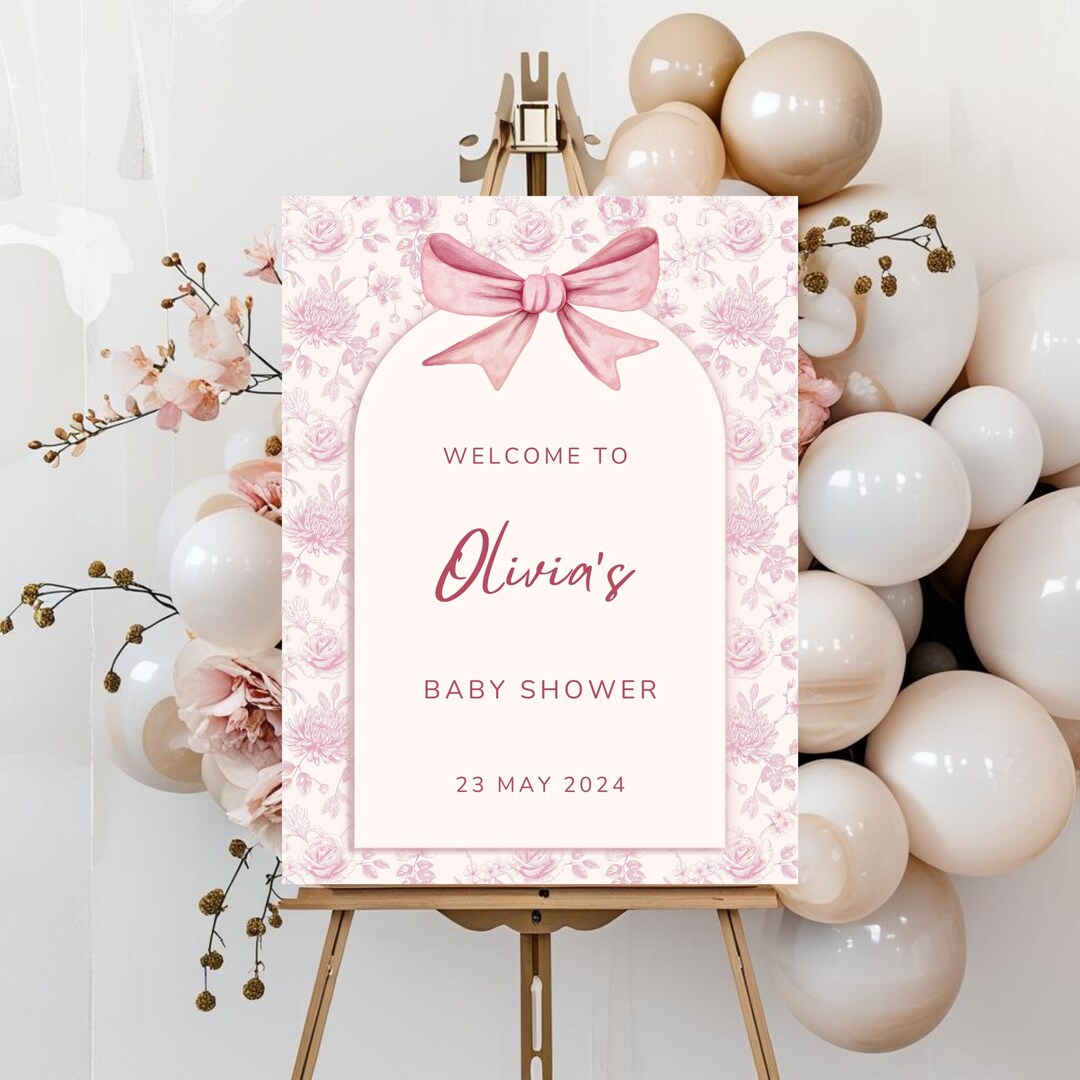 Welcome Rosa Editable Girl Floral Baby Shower Welcome Sign , Girl Baby Shower ...