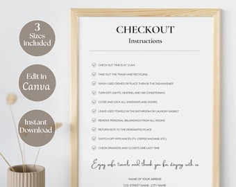 Airbnb Check-Out Instructions Sign Template | Minimaliste Printable House Rules | Canva Editable