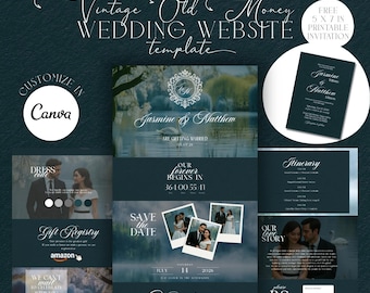 Vintage Wedding Website Template | Old Money Luxury Wedding Website Canva RSVP