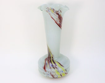 Extra Large Murano Glass White Dash Fluted Vase