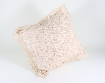 Cream Crochet Cushion