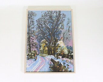 Framed Cross Stitch Snowy Winter Scene