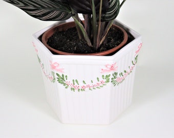 Large White Hexagonal Ceramic Plant Pot
