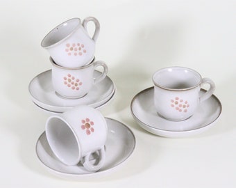 Set of Four Denby 'Gypsy' Pink Flower Tea Cups and Saucers
