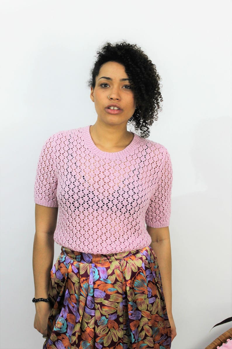 1980s Lilac Short Sleeve Sweater Size UK 10 US 6 EU 38