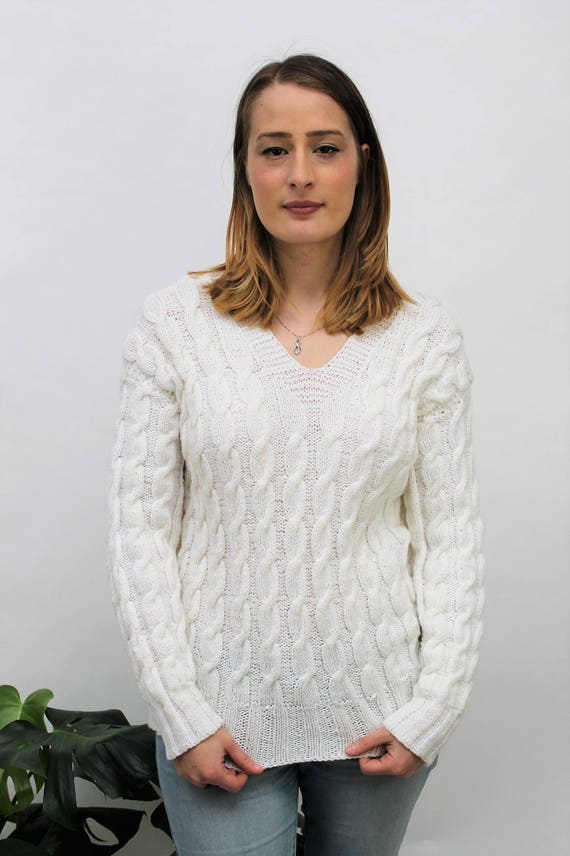 1970s Off-White Cricket Style Jumper Size UK 10/12