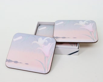 Set of Six Pastel Lily Scene Coasters