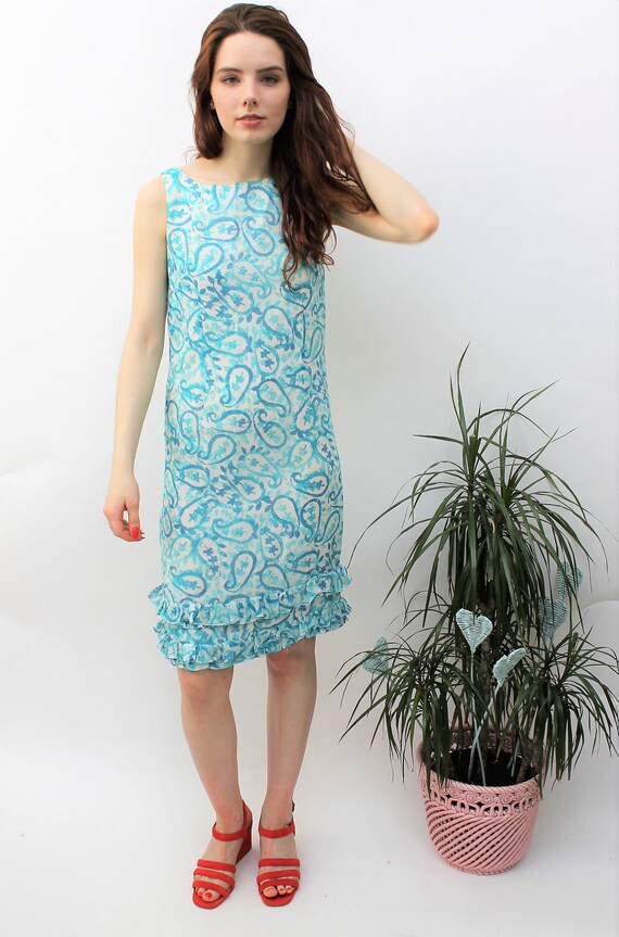 1960s Horrockses Fashions Blue & White Paisley Pri