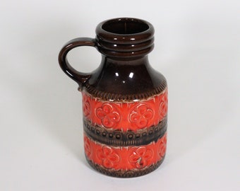 West German Red and Brown Handled Vase