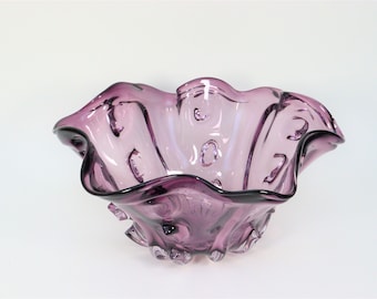 Large Sommerso Murano Glass Amethyst Art Glass Dish