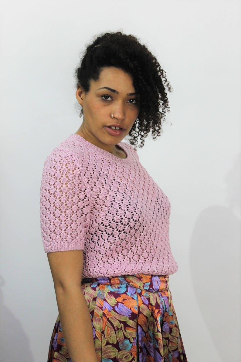 1980s Lilac Short Sleeve Sweater Size UK 10 US 6 EU 38