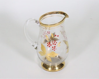 Small Gold Leaf and Berry Design Glass Jug