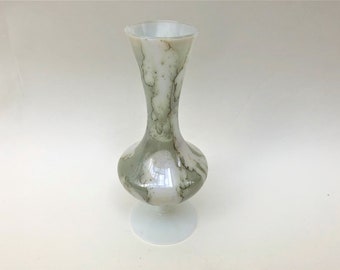 1960s Green Marbled Milk Glass Single Stem Vase