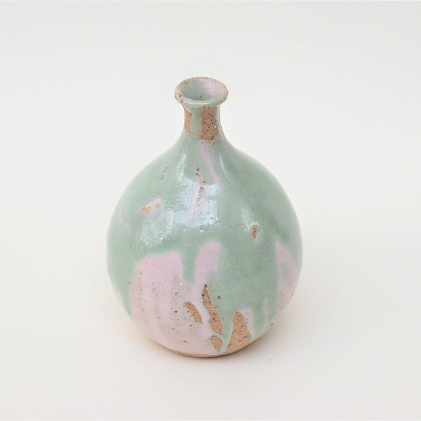 Handcrafted Green & Pink Drip Single Stem Vase