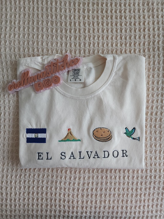 El Salvador Embroidered Shirt | Minimalist Latin Heritage Tee | Flag, Volcano, Food, Bird