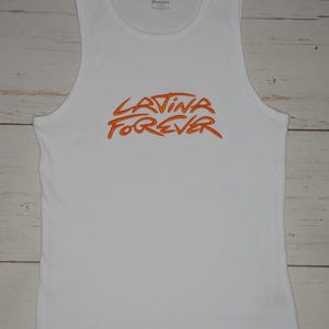 Latina Forever Embroidered Tank Top | Orange Script Pride Tee
