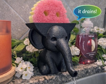 Original Elephant Sponge Holder, Self Draining Kitchen & Bathroom Sink Organizer