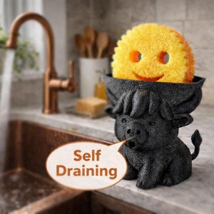 Original Highland Kuh Schwammhalter | 3D Gedruckter Bauernhaus Sink Caddy