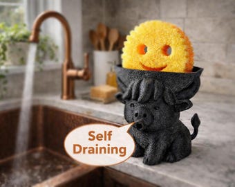 Original Highland Cow Sponge Holder | 3D Printed Farmhouse Sink Caddy
