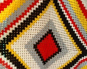 Crocheted Baby Blanket Granny Square ecru, red, black and gray ,Wool Baby Blanket designed by Columbinecrochet on Etsy