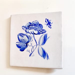 Hand-Painted Delft Tile: Chinoiserie Floral Art, European Technique
