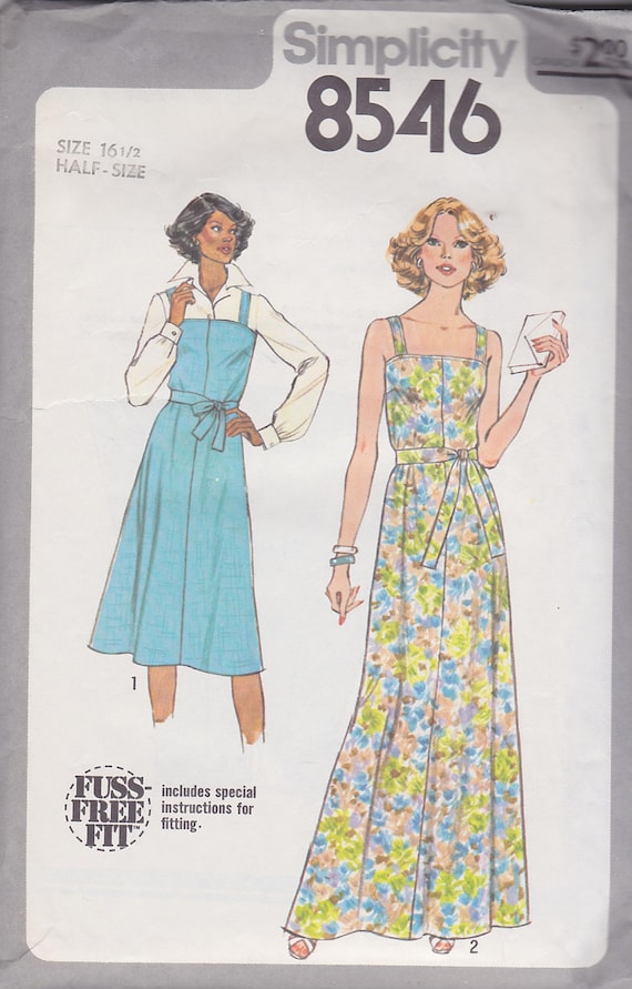 1977 Disco Era Sundress or Evening Dress Vintage Pattern, Simplicity 8546, Plus Size, Jumper, Maxi Square Neck Straps Flared Skirt, Tie Belt 1977 Disco Era Sundress or Evening Dress Vintage Pattern, Simplicity 8546, Plus Size, Jumper, Maxi Square Neck Straps Flared Skirt, Tie Belt