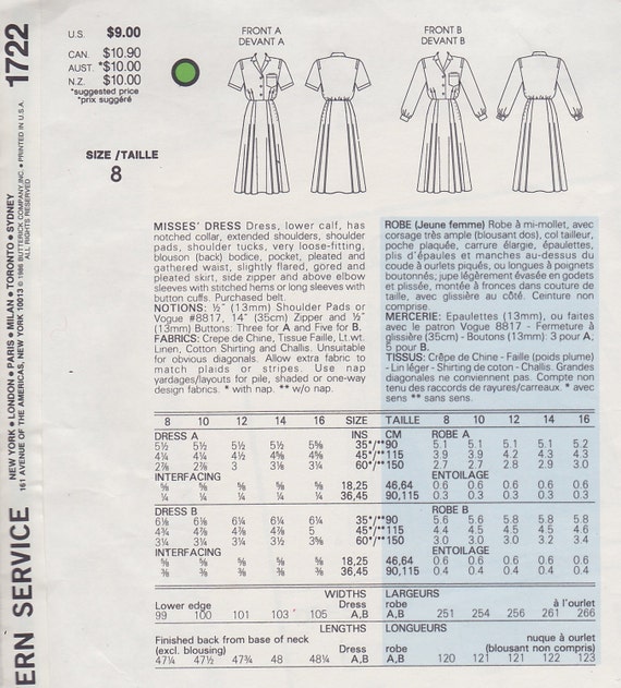 1986 Chic Ralph Lauren Shirtdress Vintage Pattern Vogue - Etsy