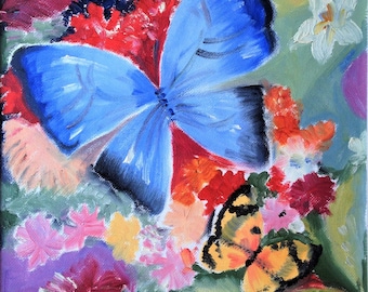 four seasons art print, still-life art Poster, summer painting flowers and butterfly art print. signed by artist one of a kind great gift
