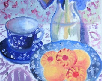four seasons art print, still-life art Poster, winter comfort poster cookies, warm tea, art print. signed by artist one of a kind great gift