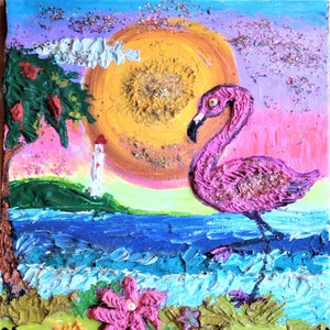 Pink flamingo Art print ,Flamingo wall art,Tropical art decor,Original nature poster,Travelers art gift,Animal art print,Tropical art,Sunset