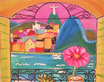 Rio de Janeiro  Print from Original Oil Painting,Brazilian Travel Poster,Brazil Wall Art,Rio Urban View,Travelers Gift,Brazil Poster,Rio Art