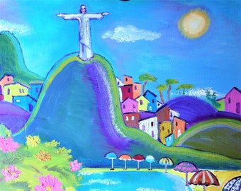 Rio de Janeiro Print from Original Oil Painting,Brazilian Travel Poster,Brazil Wall Art,Rio Urban View,Travelers Gift,Brazil Poster.Rio Art