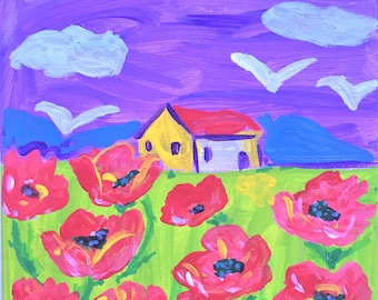 Original Acrylic,Mini Hand Painted Art,Miniature Landscape,Small Canvas Painting,Bright Colored Landscape Set,French Countryside,Nature Art