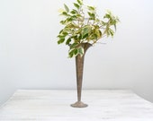 Vintage Metal Vase, rustic tall vase, unique vase for one flower or branch, funnel shape copper vase,