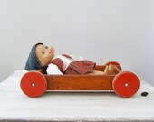 Reclaimed Wood Toy Cart, Rustic Wooden Pull wagon, Retro Nursery decor, Christmas Gift for Toddler, Kid's toy, Red and brown, Collectible