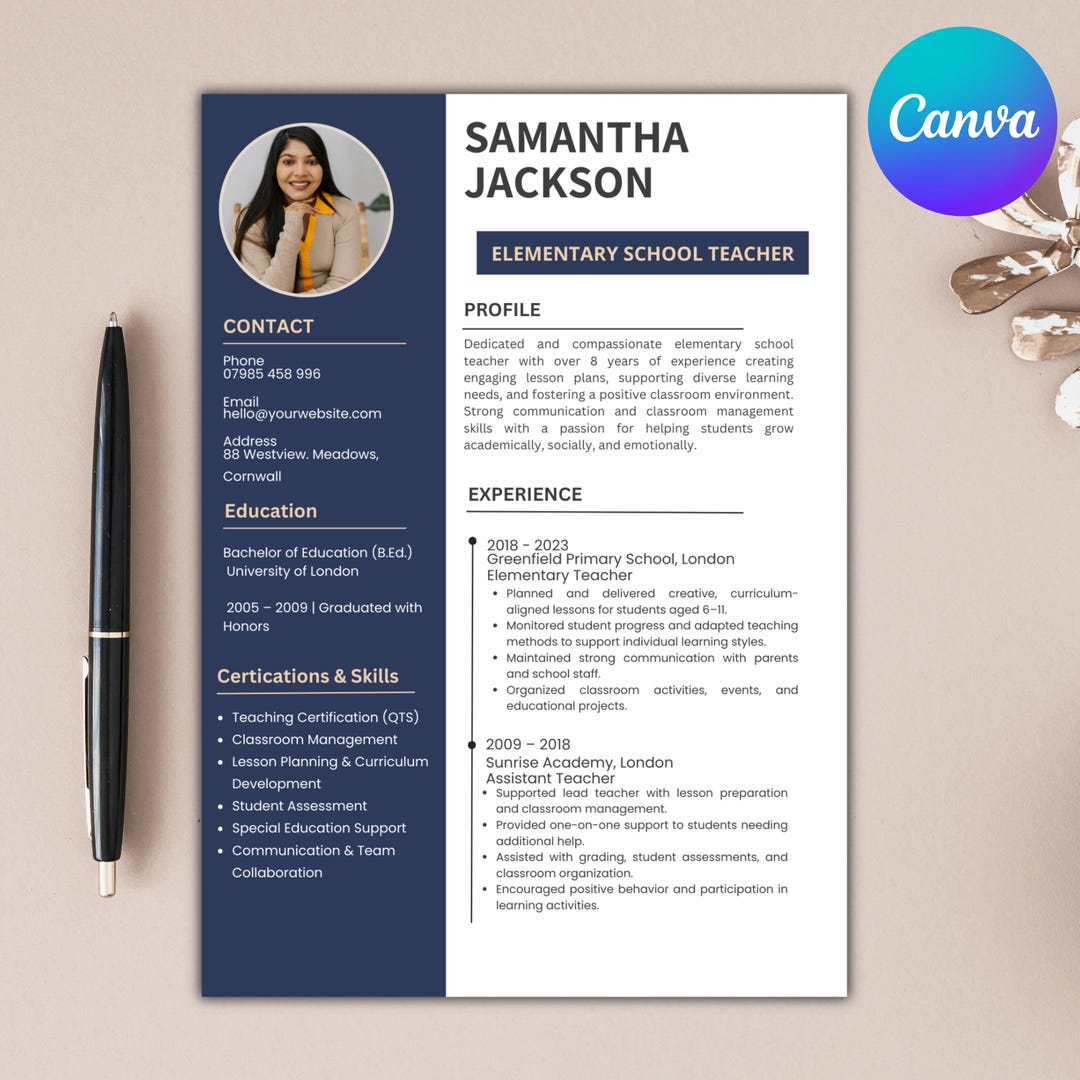 Modèle de CV moderne Canva avec photo, CV professionnel, mise en page ...