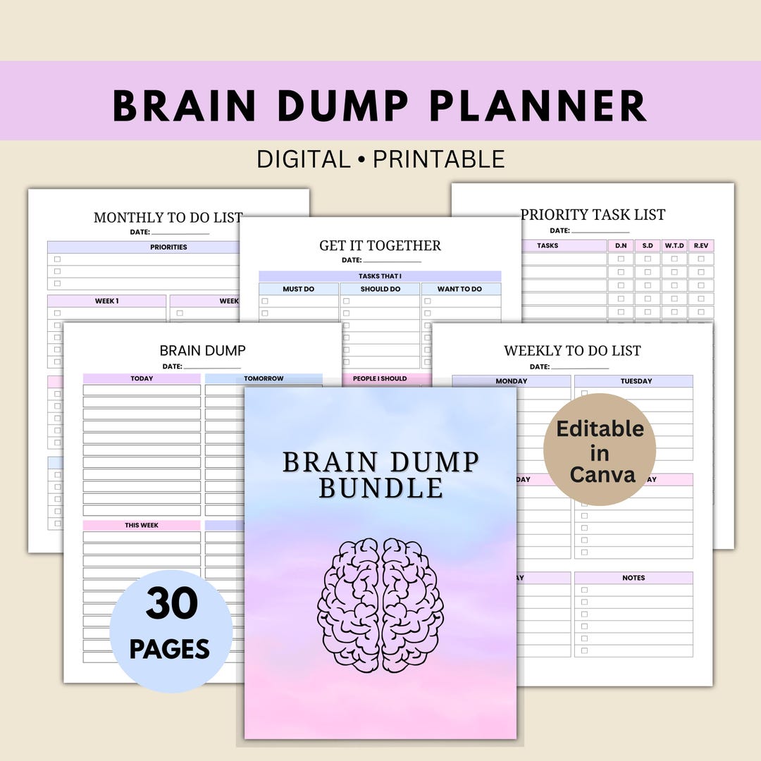 Brain Dump Planner Printable, Daily & Weekly Focus Planner With ...