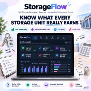 Self-Storage Occupancy Revenue Leakage Profit Command Center: Offline HTML App (Digital Download)