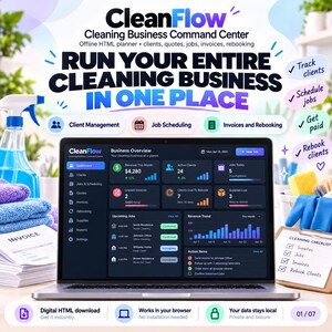 CleanFlow Cleaning Business Command Center: Offline HTML Planner, Dashboard, Invoices