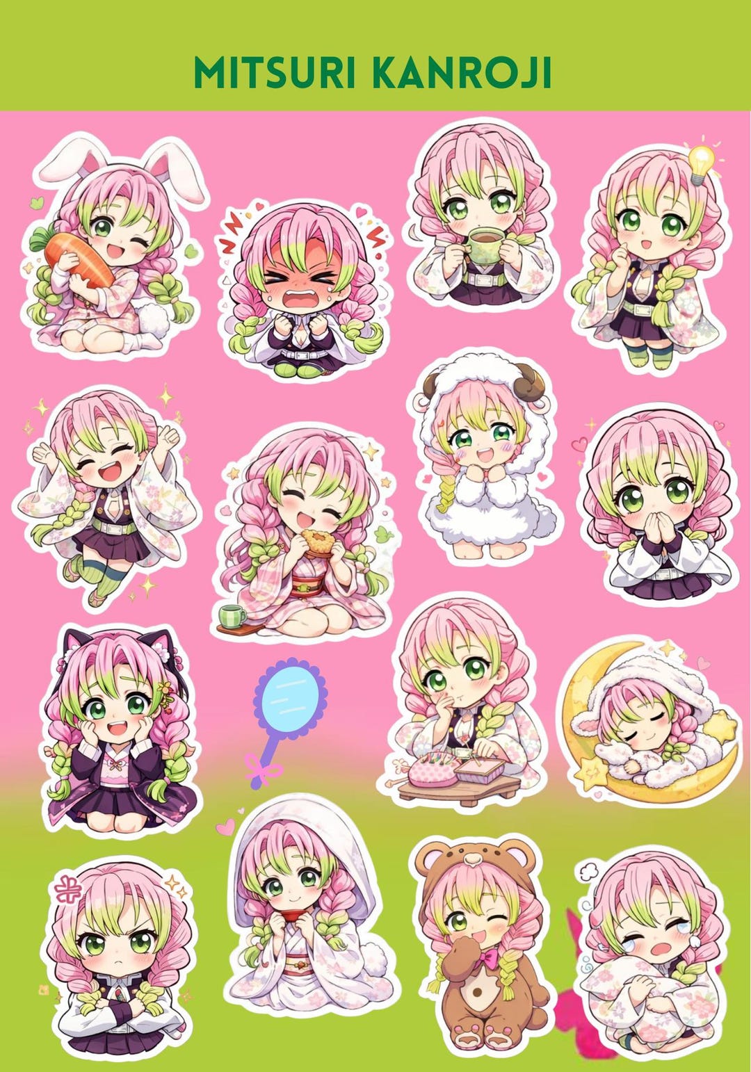Mitsuri Kanroji Chibi Anime Stickers – Kawaii Laptop, Ipad, Planner ...