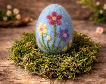Needle Felted Easter Egg Decor, Pastel Floral Wool Ornament, Spring Farmhouse Accent